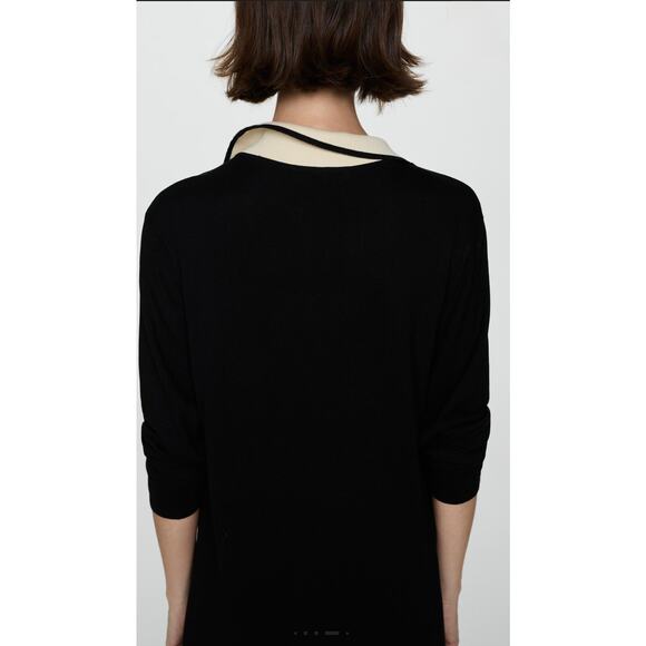 MANGO MNG Knitted Long Sleeve Maxi Sweater Dress Contrasting Shirt Collar Sz 6 - Picture 6 of 13